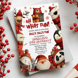 Santa Animals Festive Xmas Kids' Birthday Party Invitation