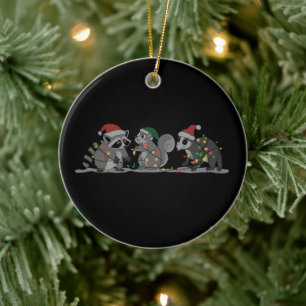 Santa Animals Xmas Silly Racoon Opossum Squirrel Ceramic Tree Decoration
