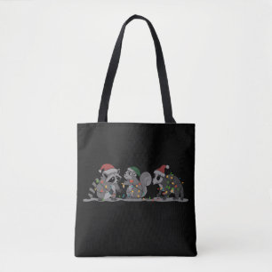 Santa Animals Xmas Silly Racoon Opossum Squirrel Tote Bag