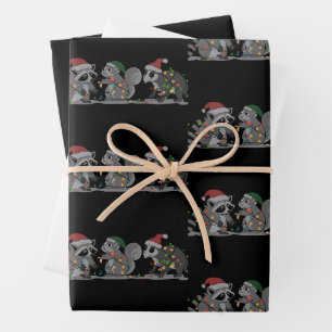 Santa Animals Xmas Silly Racoon Opossum Squirrel Wrapping Paper Sheet