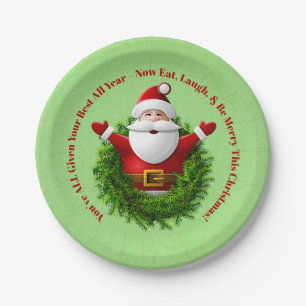 Santa Announcing Message Business Office Christmas Paper Plate