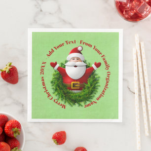 Santa Announcing Your Text Name Year Red Green   Napkin