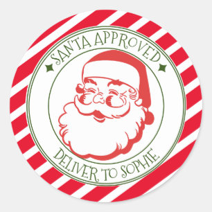 Santa approved deliver red stripe Christmas gift Classic Round Sticker