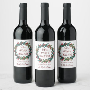 Santa Approved Jingle Juice Christmas Wreath Wine Label