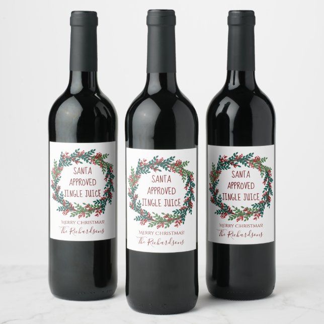 Santa Approved Jingle Juice Christmas Wreath Wine Label (Bottles)