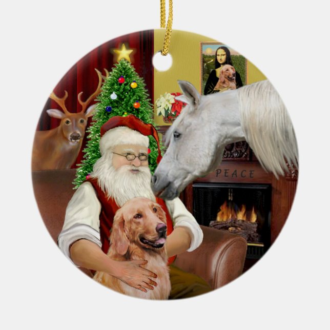 Santa - Arabian Horse and Golden Ceramic Tree Decoration (Front)
