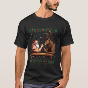 Santa Arm Wrestling Reindeer Ugly Christmas Sweate T-Shirt
