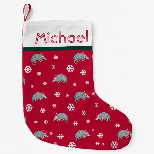 Santa Armadillo Snowflakes Christmas Small Christmas Stocking (Front)