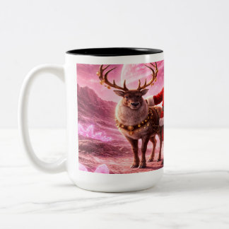 Santa Arrives on Pink Planet Two-Tone Coffee Mug