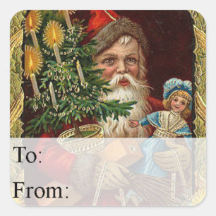 Santa Arrives Vintage Christmas Gift Tag