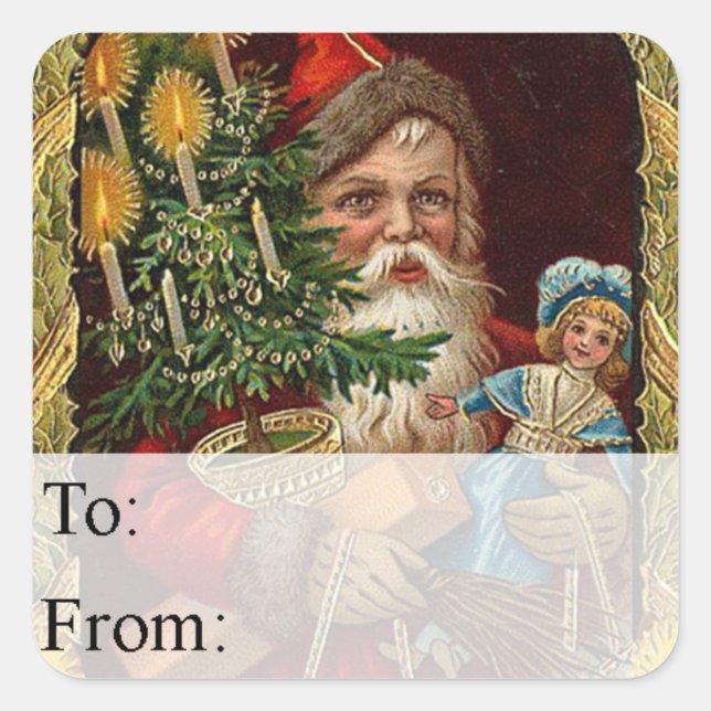 Santa Arrives Vintage Christmas Gift Tag (Front)