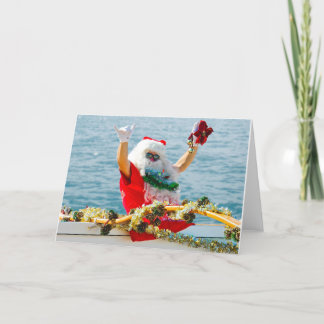Santa Arriving in a Canoe Holiday Card