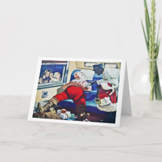 Santa Asleep on a Train Holiday Card