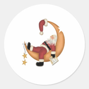 Santa Asleep on Moon Christmas Classic Round Sticker