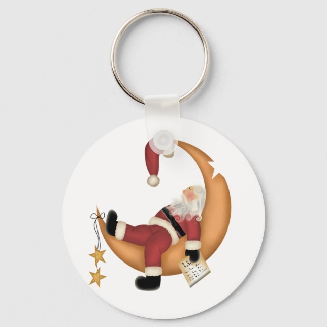 Santa Asleep on Moon Tshirts and Gifts Key Ring (Front)