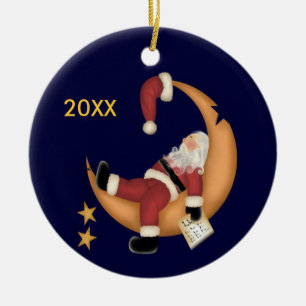 Santa Asleep on the Moon Keepsake Ornament