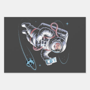 Santa Astronaut with Spacesuit Festive Christmas  Wrapping Paper Sheet