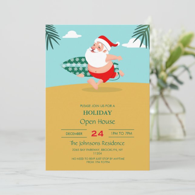 Santa at beach cartoon      invitation (Standing Front)