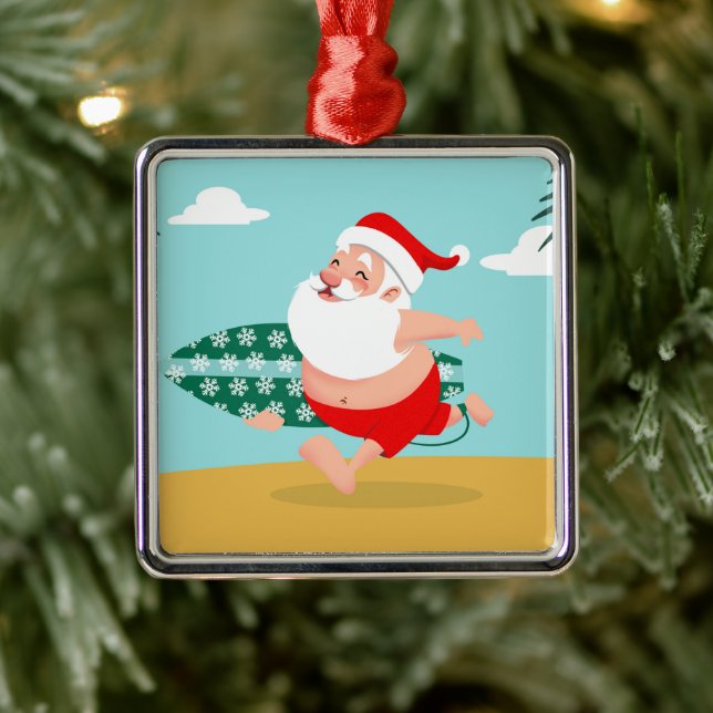 Santa at beach cartoon metal tree decoration (Tree)