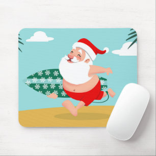 Santa at beach cartoon mouse mat