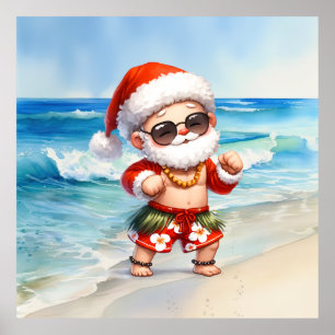 Santa at Beach Christmas in July Poster