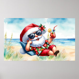 Santa at Beach Christmas in July  Poster