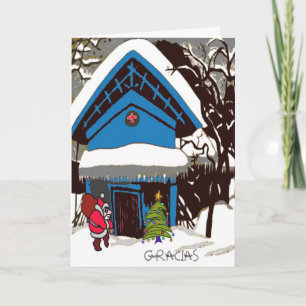 Santa At Chalet Christmas, Gracia Holiday Card