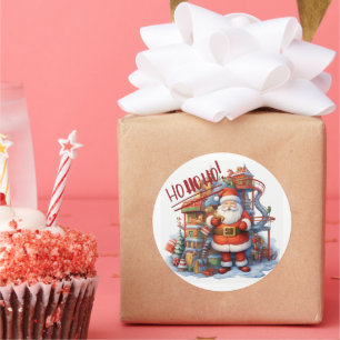Santa at his Toy Factory Classic Round Sticker