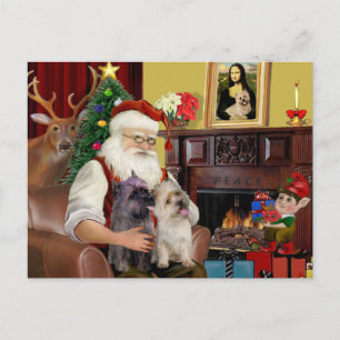 Santa At Home - Cairn Terriers (two) Holiday Postcard