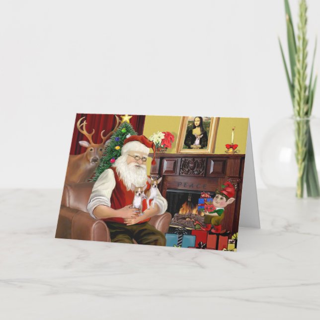 Santa At Home - Chihuahuas (two) Holiday Card (Front)