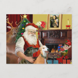 Santa At Home Greyhounds (two) Holiday Postcard