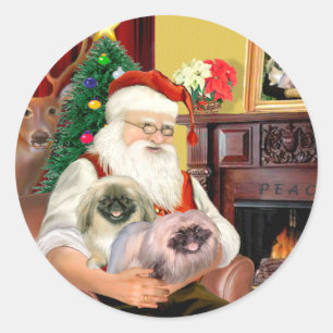 Santa At Home - Pekingese (R) - Santa Classic Round Sticker
