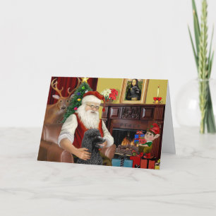 Santa At Home - Poodle (Standard black) Holiday Card