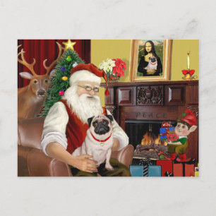 Santa At Home - Pug #5 Holiday Postcard