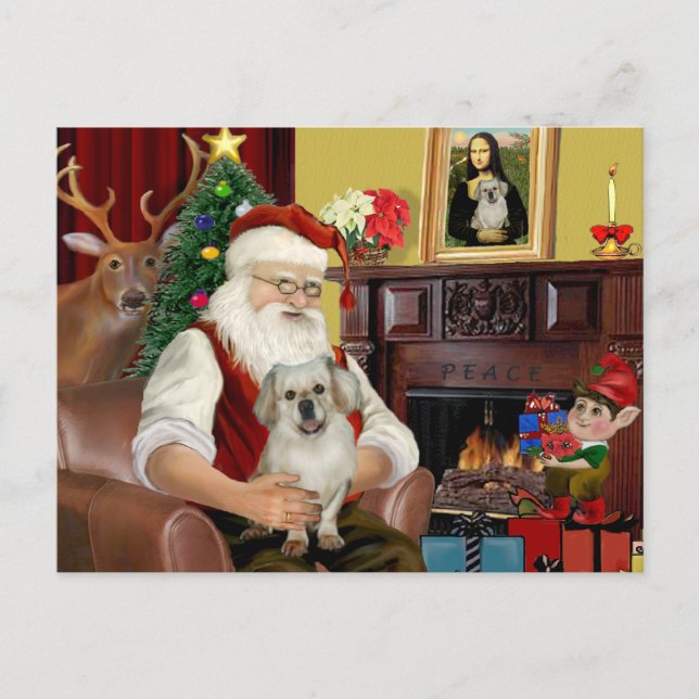 Santa At Home - Tibetan Spaniel 1 - Santa Holiday Postcard (Front)