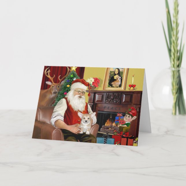 Santa At Home - Welsh Corgi Pup Holiday Card (Front)