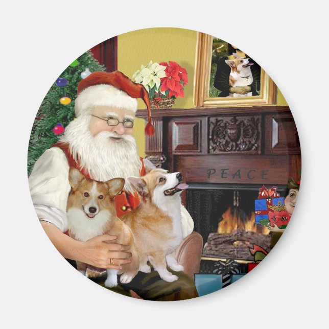 Santa At Home - Welsh Corgis (two) Magnet (Front)