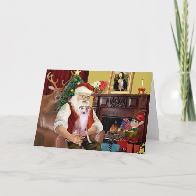 Santa At Home - Whippet 7 - Santa Holiday Card (Front)