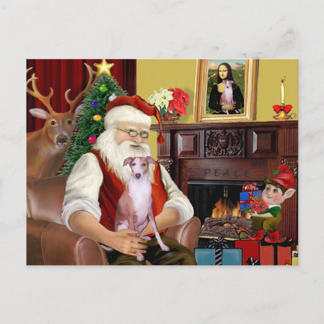 Santa At Home - Whippet 7 - Santa Holiday Postcard (Front)