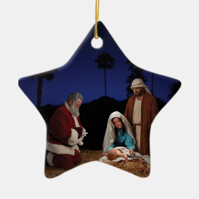 Santa at Nativity star ornament (Front)