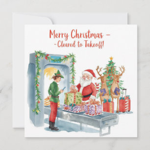 Santa at Security  Merry Christmas Aviation themed Holiday Card