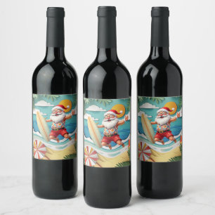 Santa at the beach for Summer Christmas Wine Label