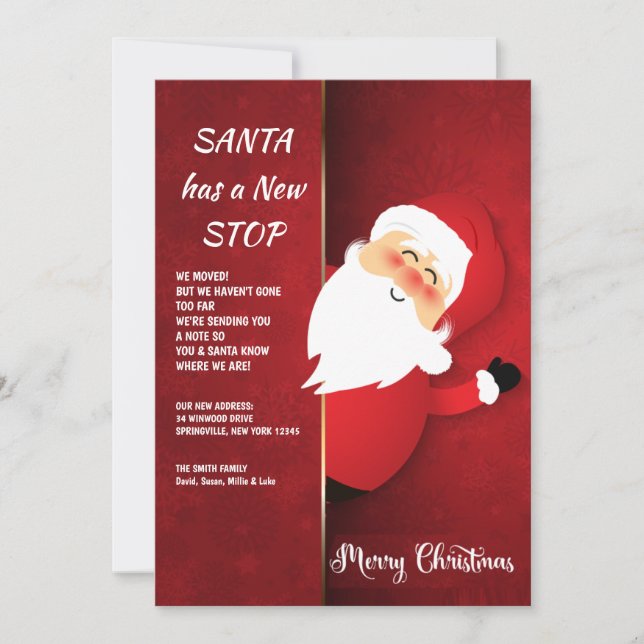 Santa At The Door New Address Holiday Card (Front)
