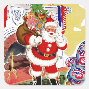 Santa at the Fireplace Bringing Toys Square Sticker