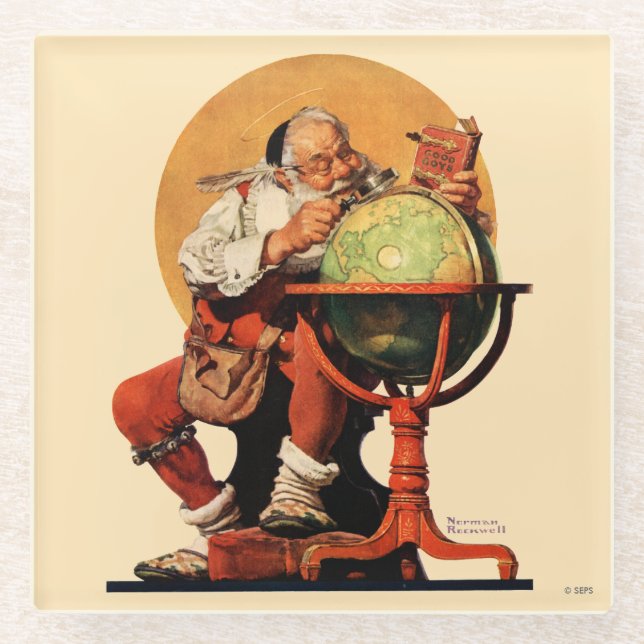 Santa at the Globe Glass Coaster (Front)