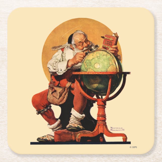 Santa at the Globe Square Paper Coaster (Front)