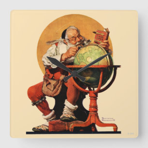 Santa at the Globe Square Wall Clock