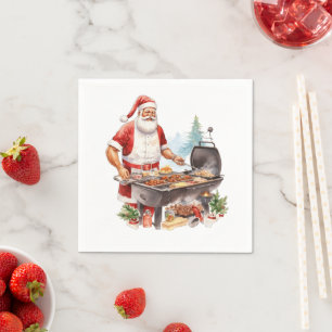 Santa at the Grill at Christmas Napkin