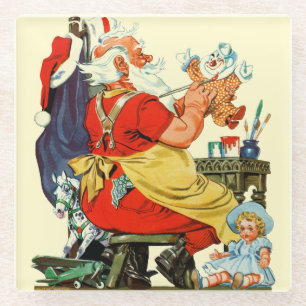 Santa at Work Glass Coaster