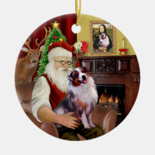 Santa - Aussie Shepherd 1 Ceramic Tree Decoration